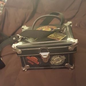 UNIQUE BONDED LEATHER BOX STYLE HANDBAG W/STRAP - 7x6x4